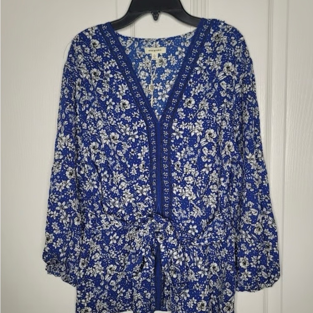 Max Studio Blue Floral Blouse